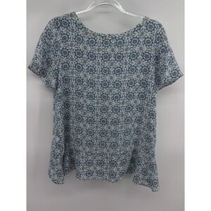 LOFT Floral Print Short Sleeve Top‎ Womens XXS Blue White Casual Blouse
